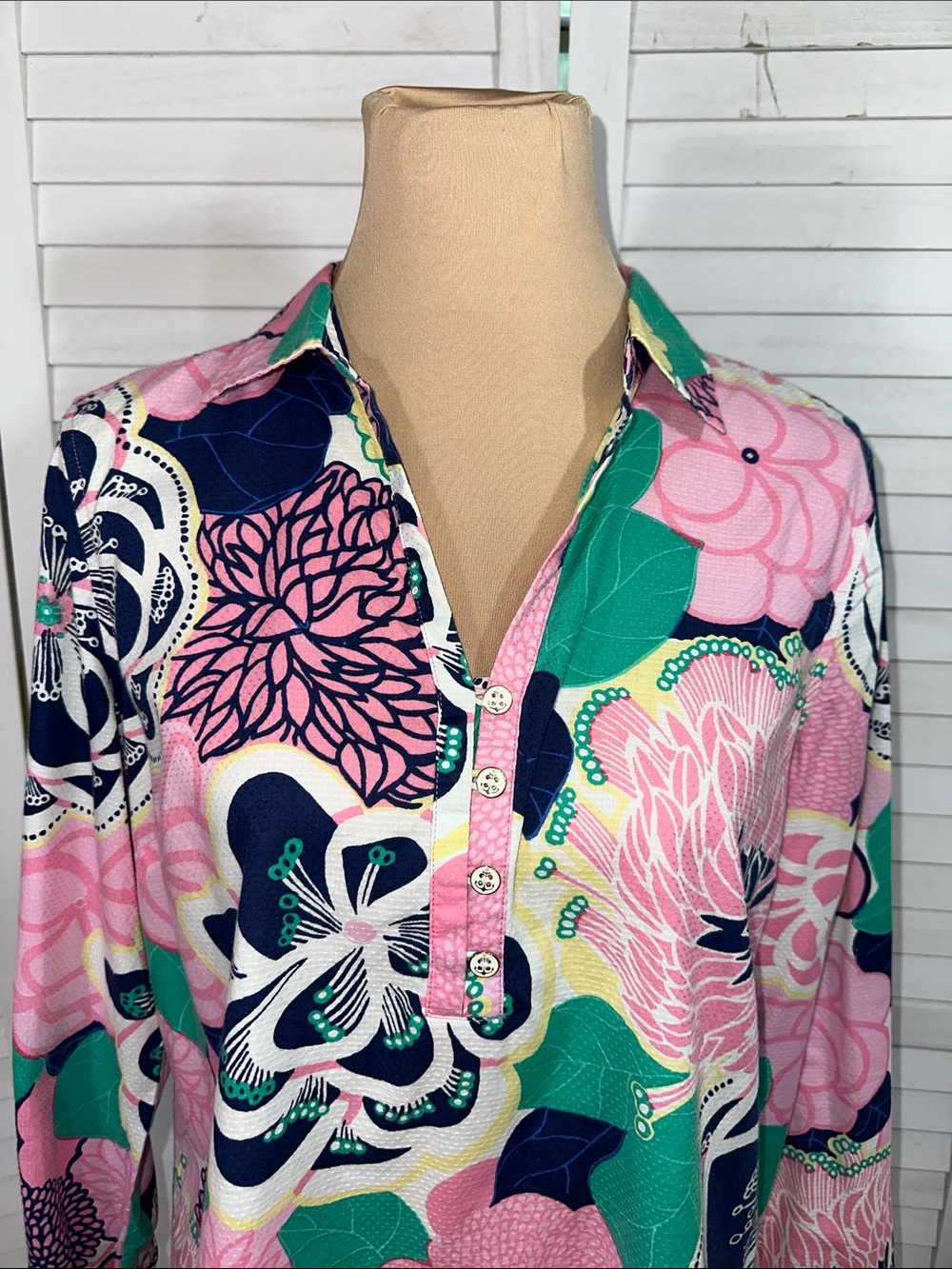 Talbots Floral Cotton Popover Long Sleeve Top Tunic Size Medium - Picture 5 of 14